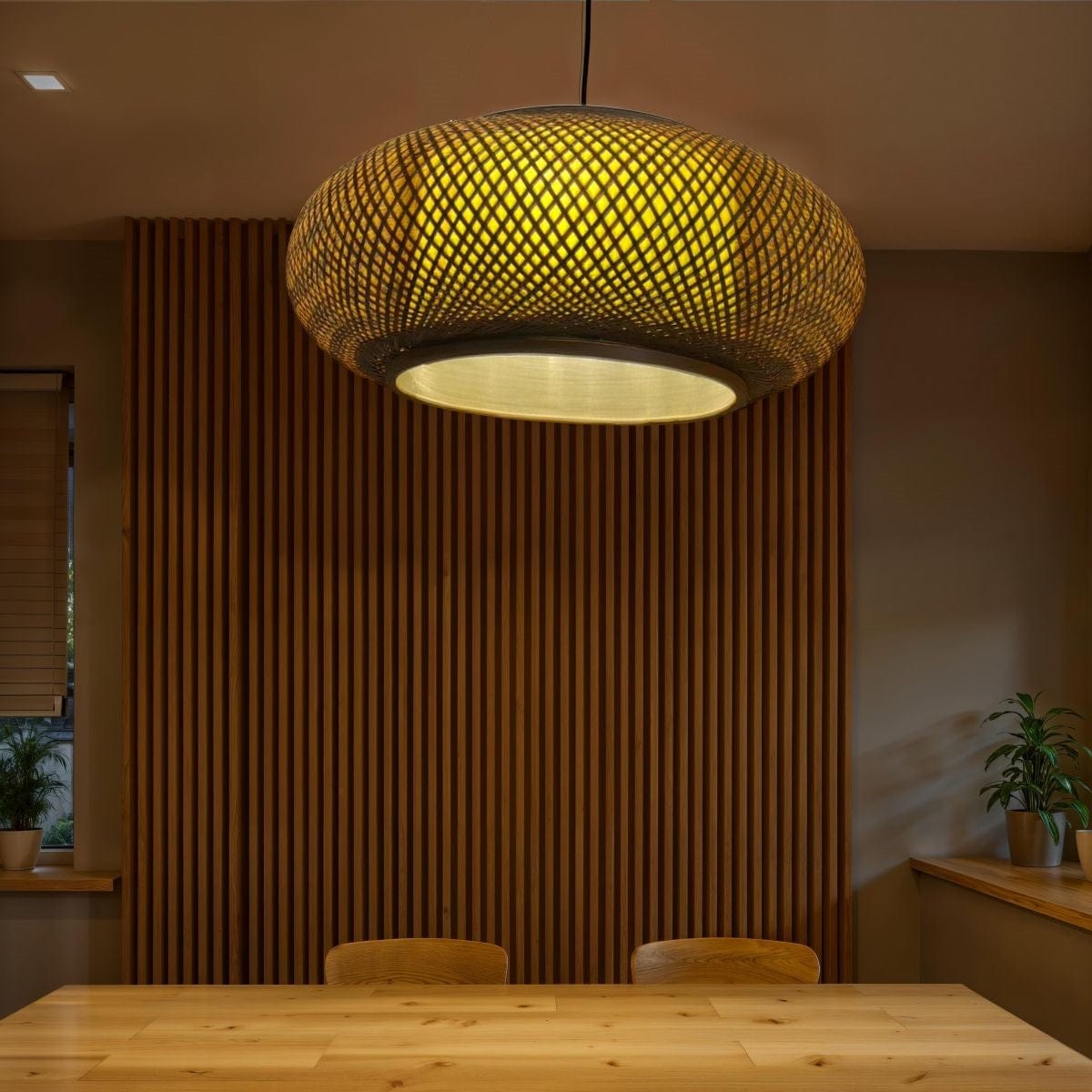Lux Natural Bamboo Rattan Ceiling Light Pendant 60x25cm