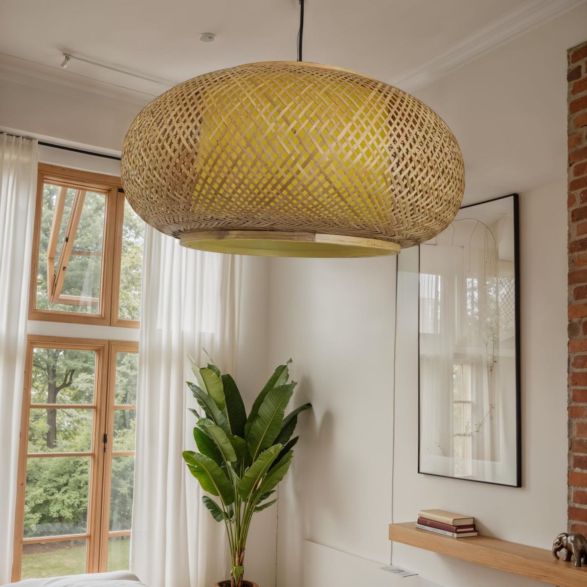 Lux Natural Bamboo Rattan Ceiling Light Pendant 60x25cm