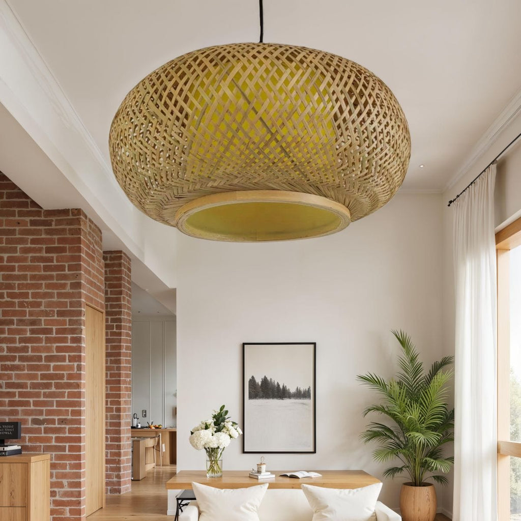 Lux Natural Bamboo Rattan Ceiling Light Pendant 60x28cm