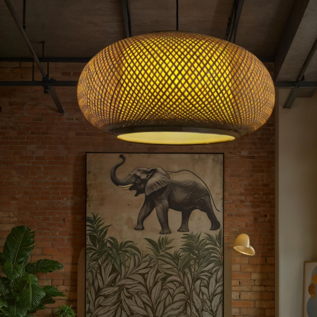 Lux Natural Bamboo Rattan Ceiling Light Pendant 60x28cm