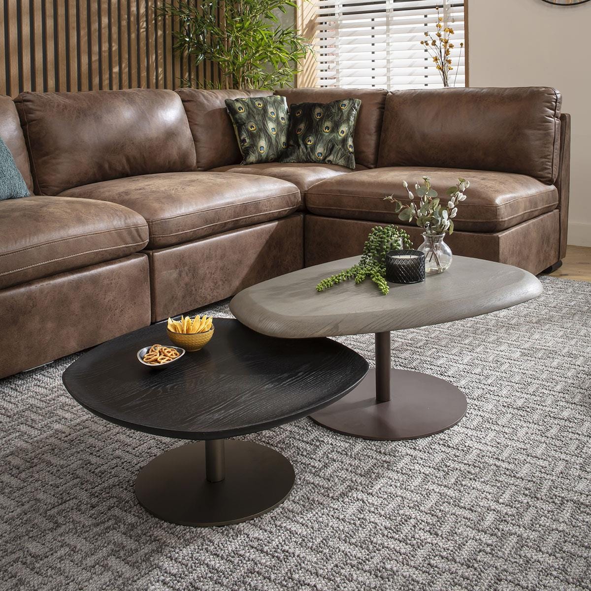 Rieti Nesting Coffee Table Set Grey & Black Oak 85cm