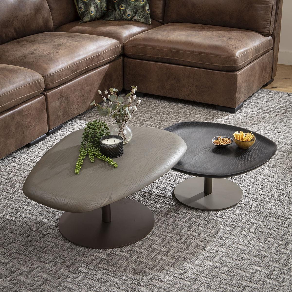 Rieti Nesting Coffee Table Set Grey & Black Oak 85cm