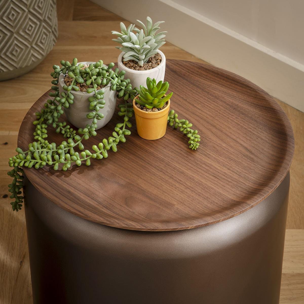 Pascal Modern Round Side Table Walnut & Brown 45cm