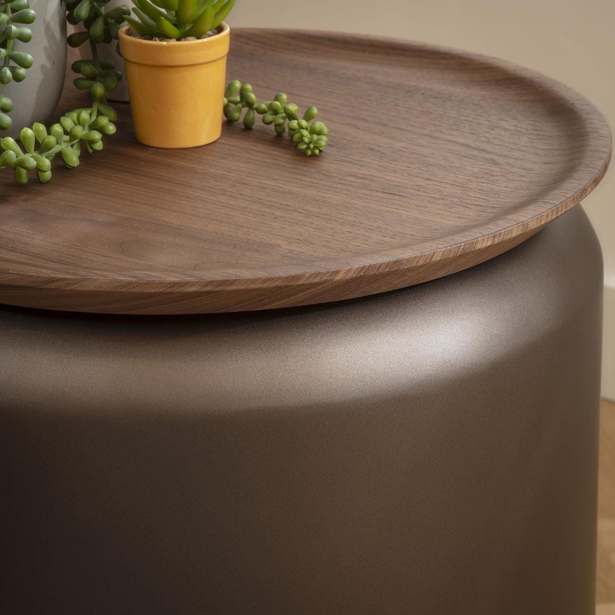 Pascal Modern Round Side Table Walnut & Brown 45cm