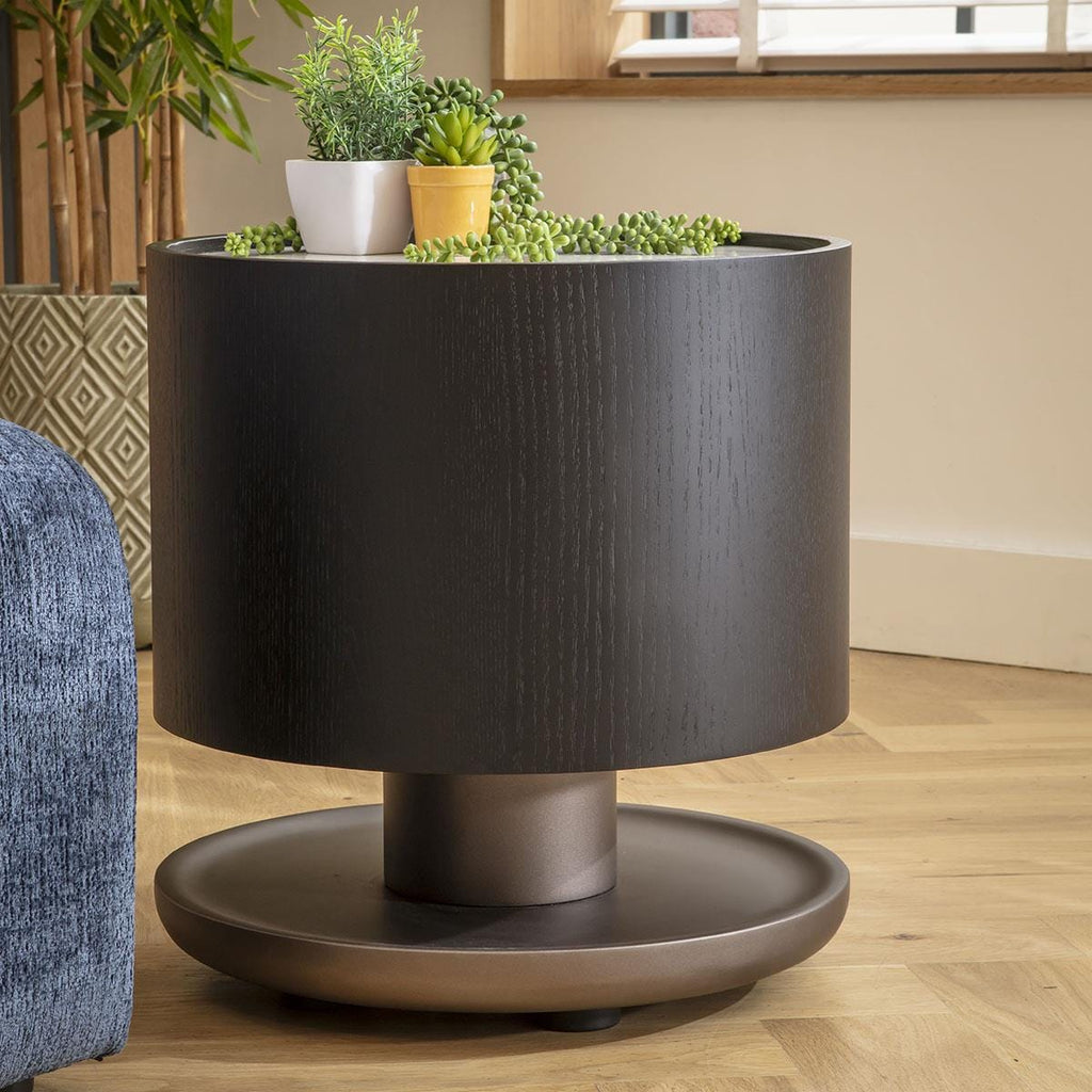 Ashlon Round Black Side Table White Marble Effect Ceramic 48cm