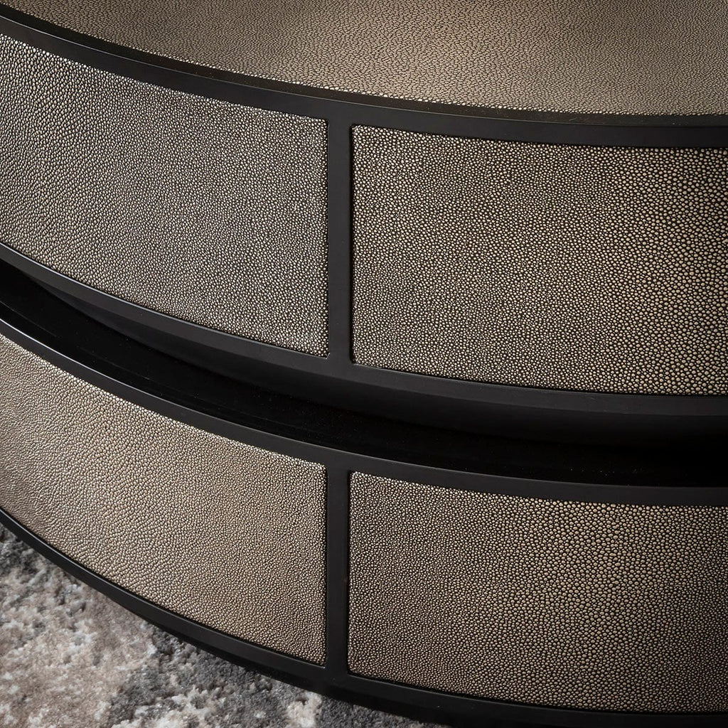 Shagreen Round Leather Inlaid Coffee Table Gold 92cm