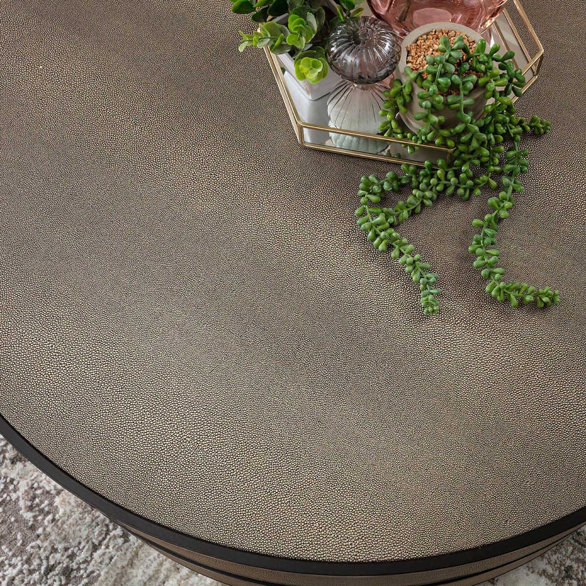 Shagreen Round Leather Inlaid Coffee Table Gold 92cm