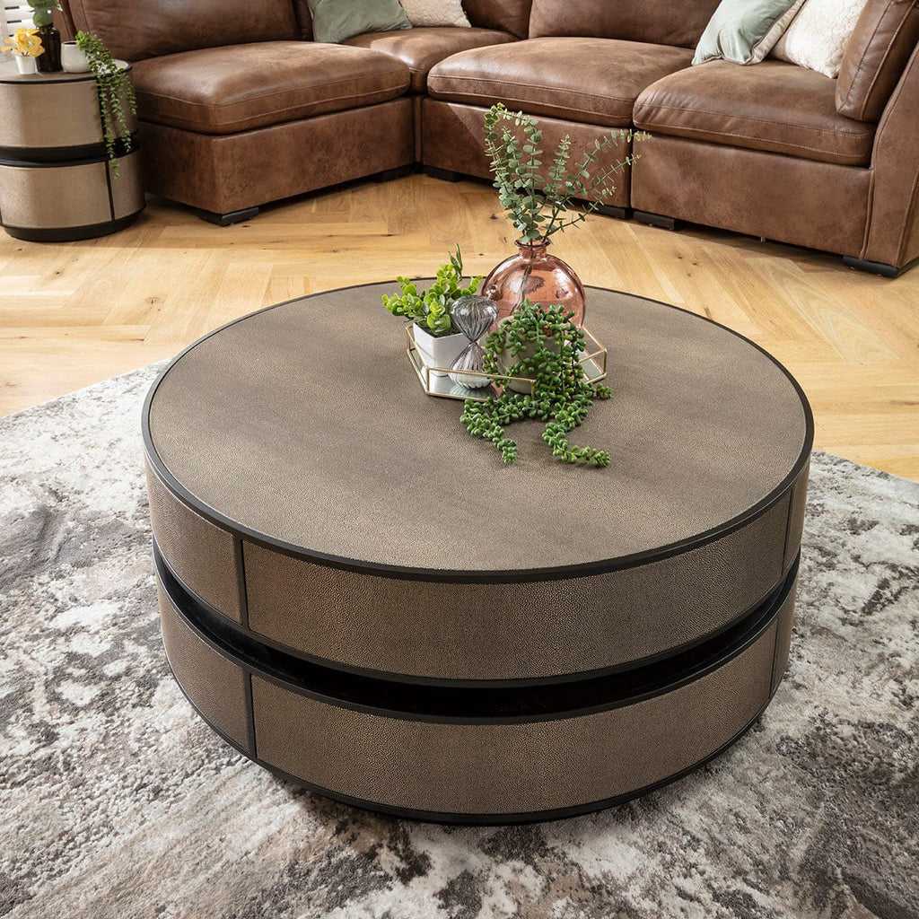 Shagreen Round Leather Inlaid Coffee Table Gold 92cm