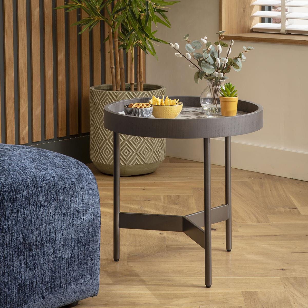 Quincy Round Glass Side Table White Marble Effect 50cm