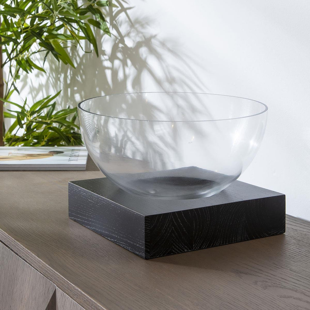 Quatropi Accessories Round Glass Bowl on Wooden Stand 30x20cm