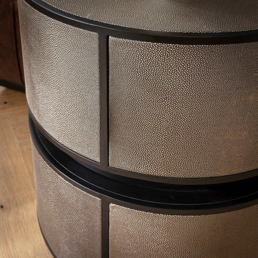 Shagreen Round Leather Inlaid Lamp Side Table Gold 48cm