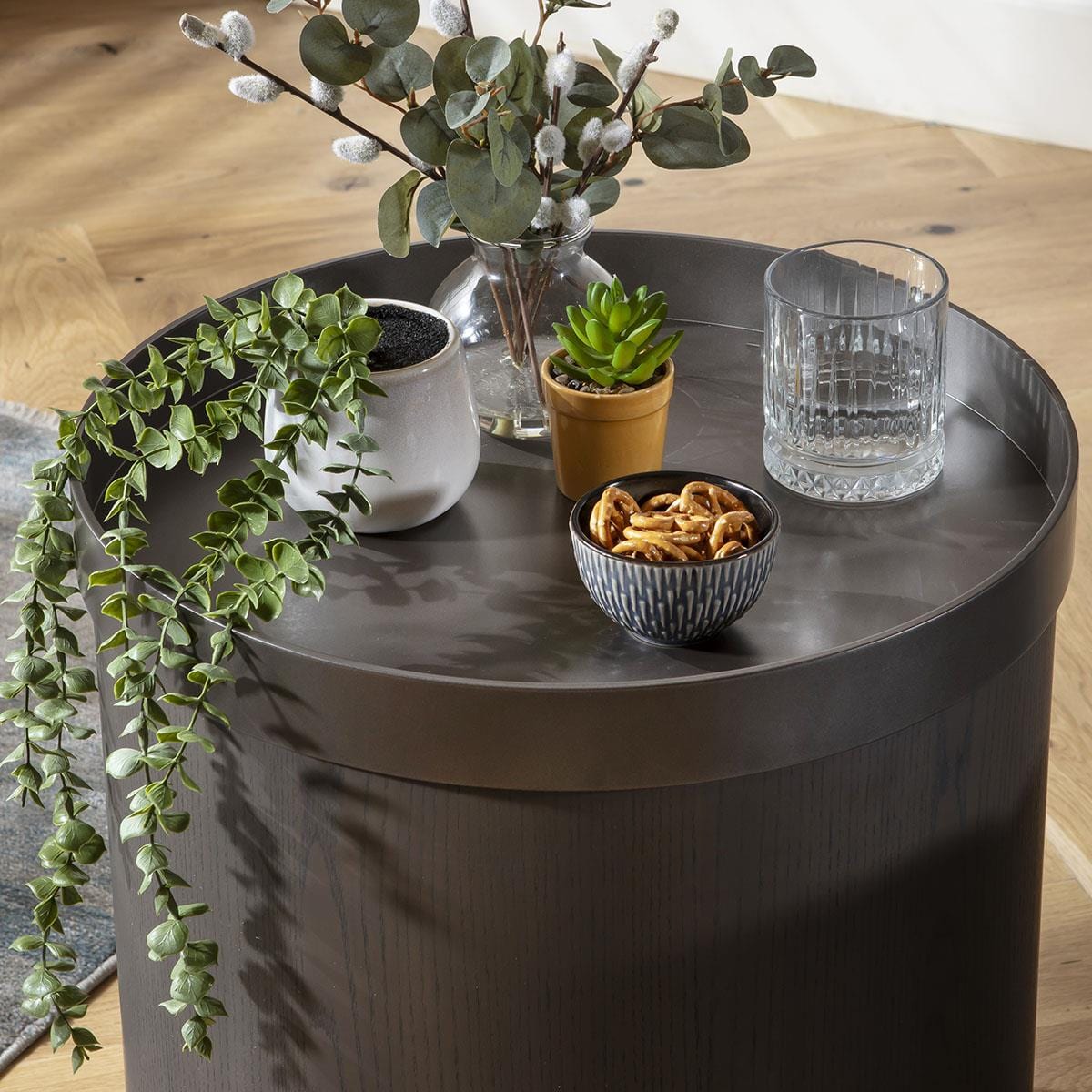 Mercury Round Side Table Grey Oak Wash 45cm