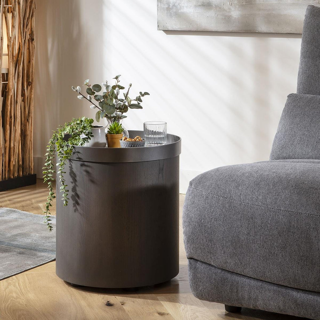 Mercury Round Side Table Grey Oak Wash 45cm