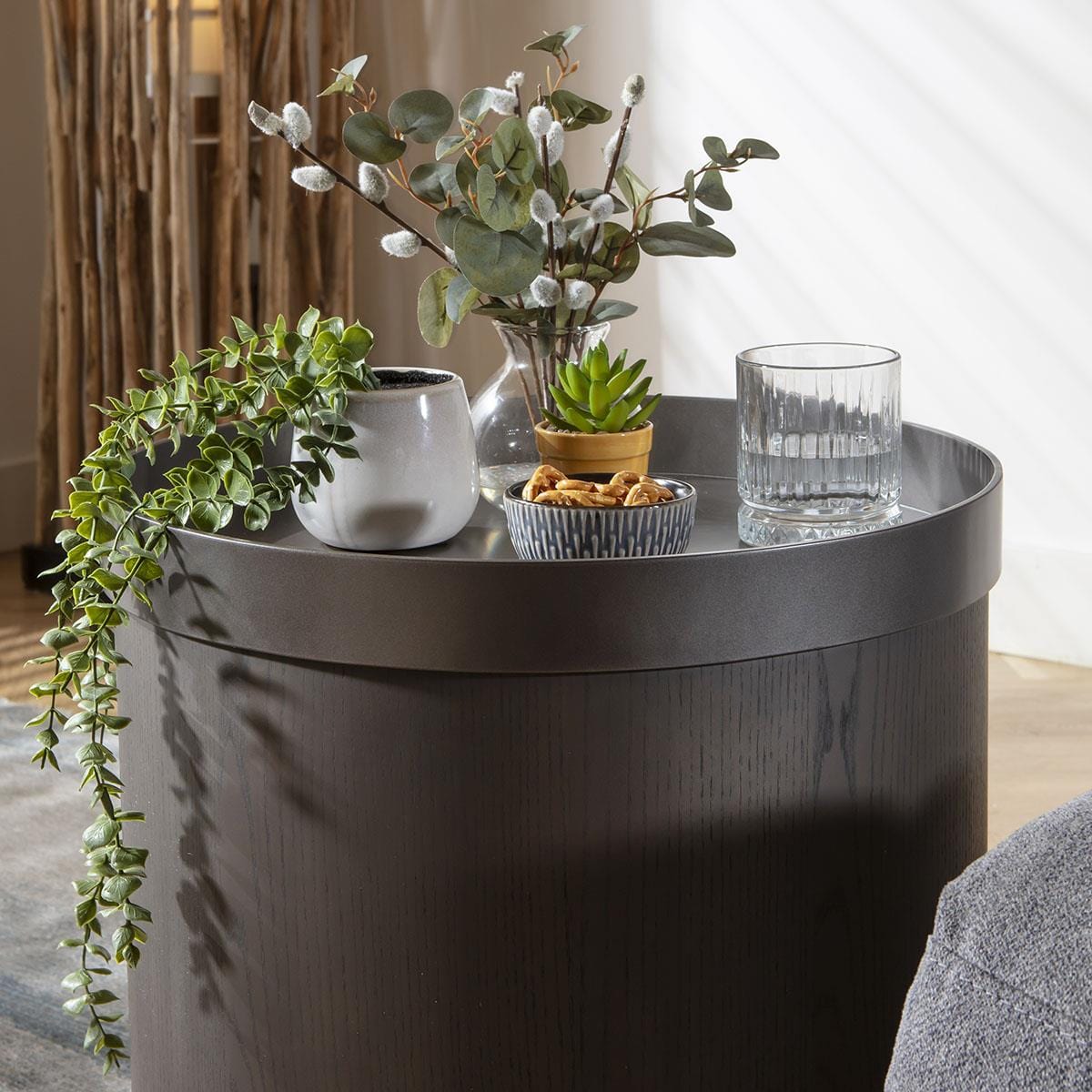 Mercury Round Side Table Grey Oak Wash 45cm