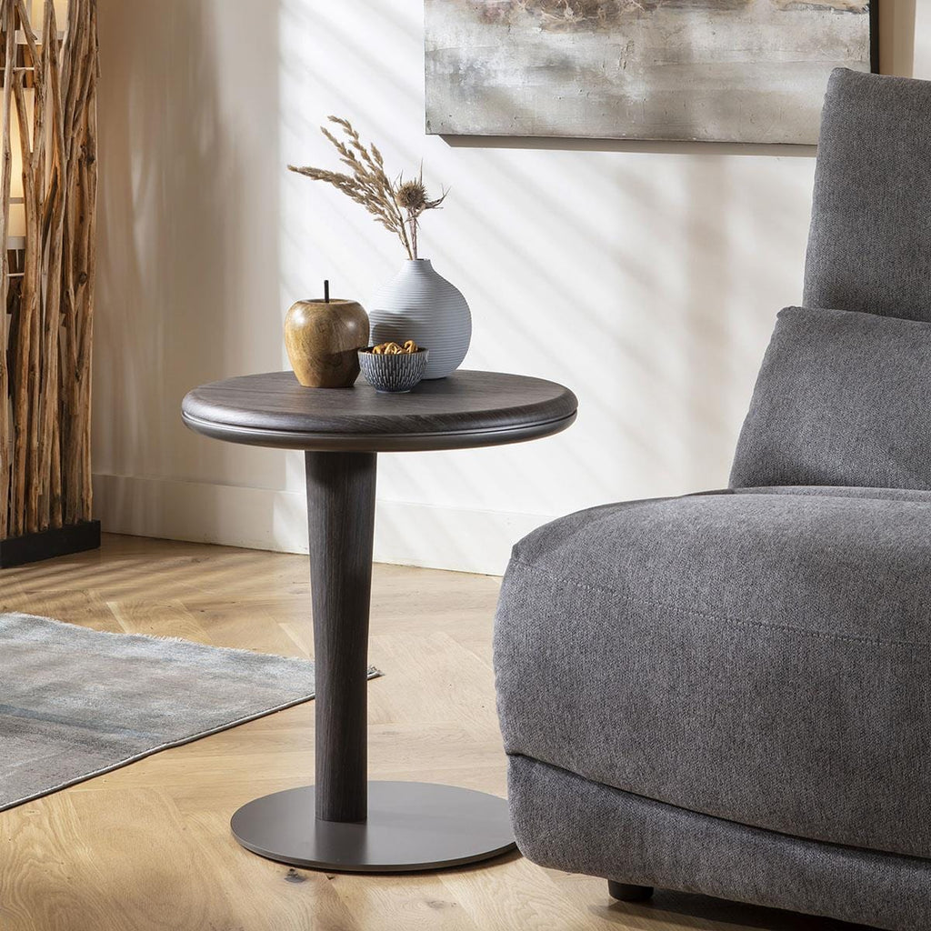 Pluto Round Side Table Grey Smoked Oak 50cm