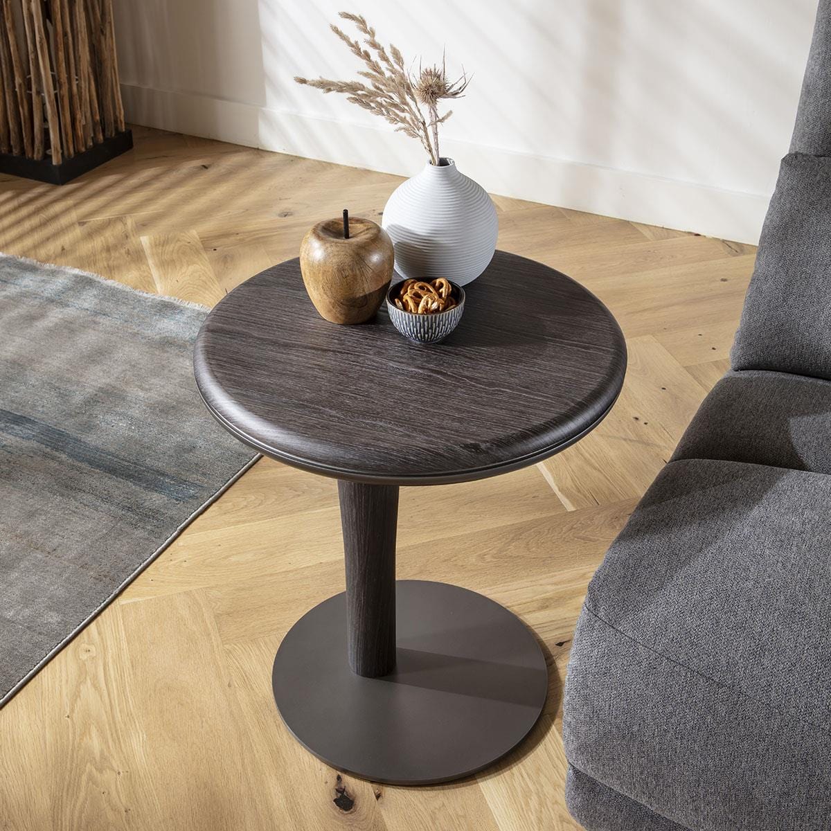 Pluto Round Side Table Grey Smoked Oak 50cm