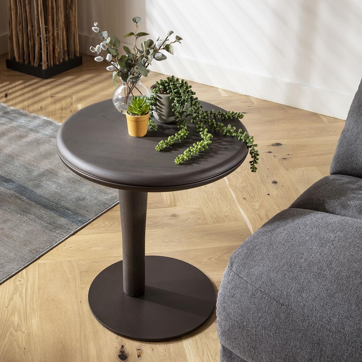 Pluto Round Side Table Grey Oak Wash 50cm