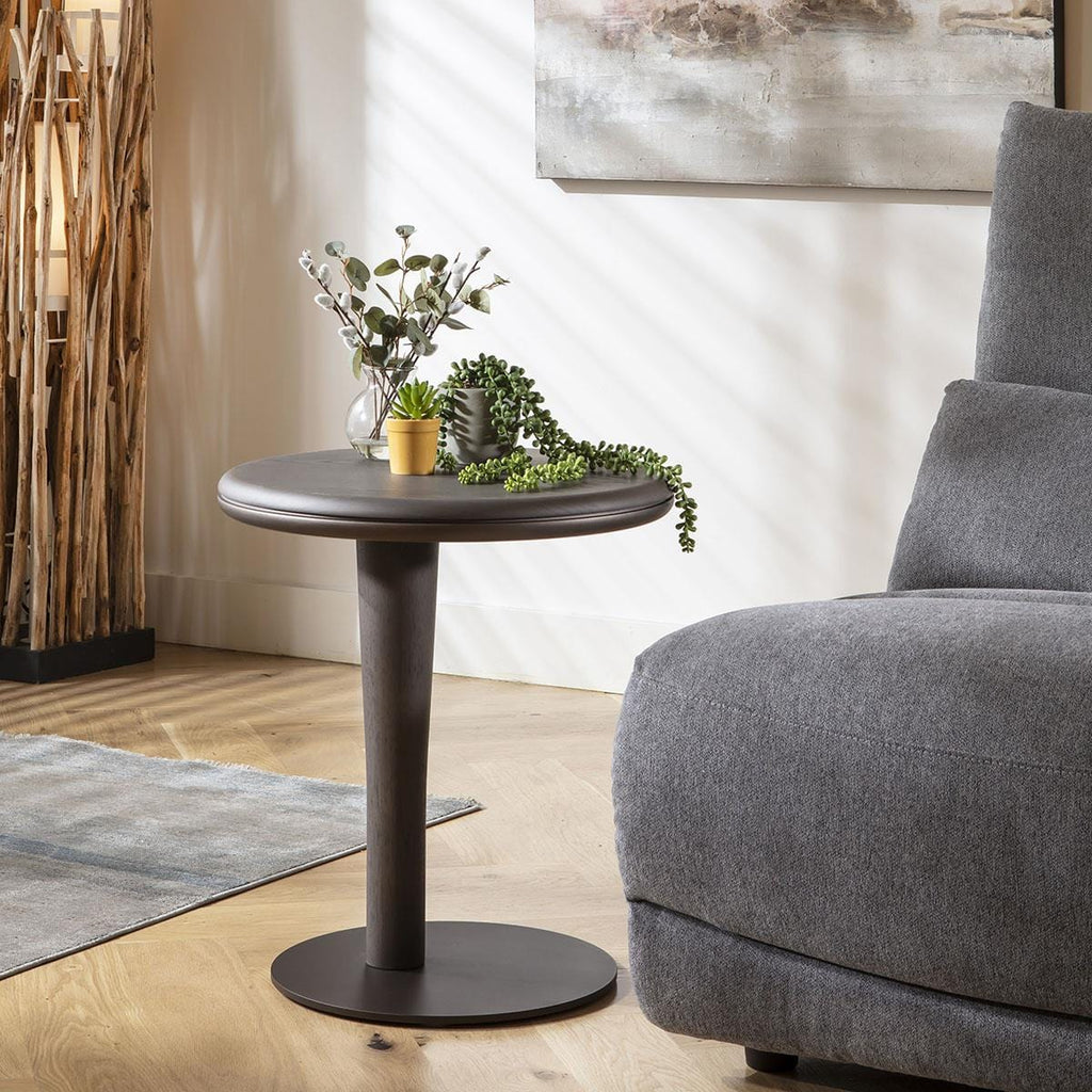 Pluto Round Side Table Grey Oak Wash 50cm