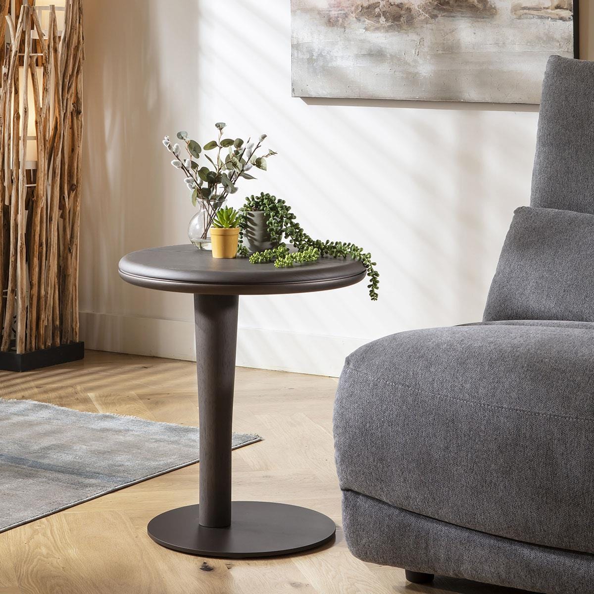 Pluto Round Side Table Grey Oak Wash 50cm