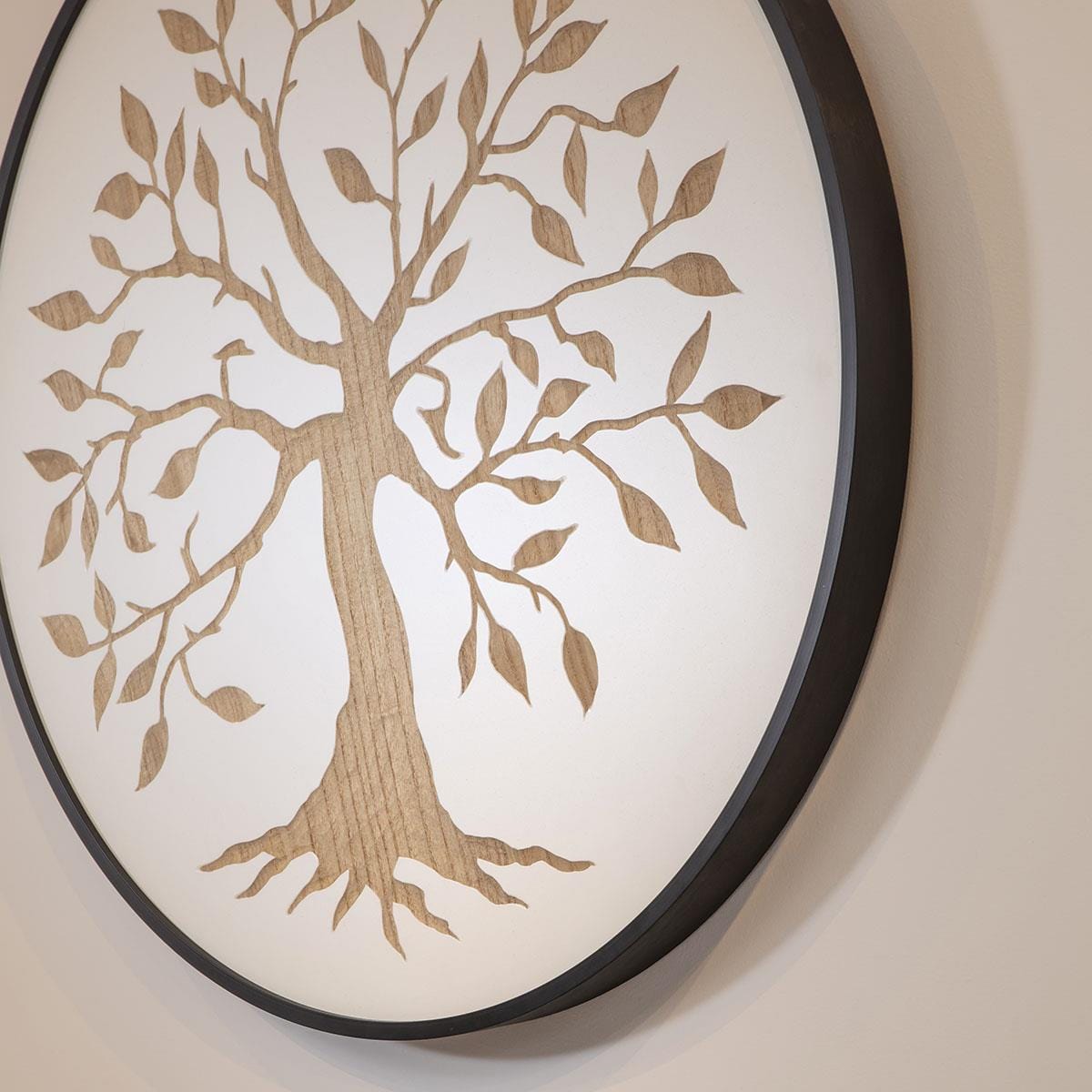 Round Wall Artwork White & Natural Wood 60x60cm