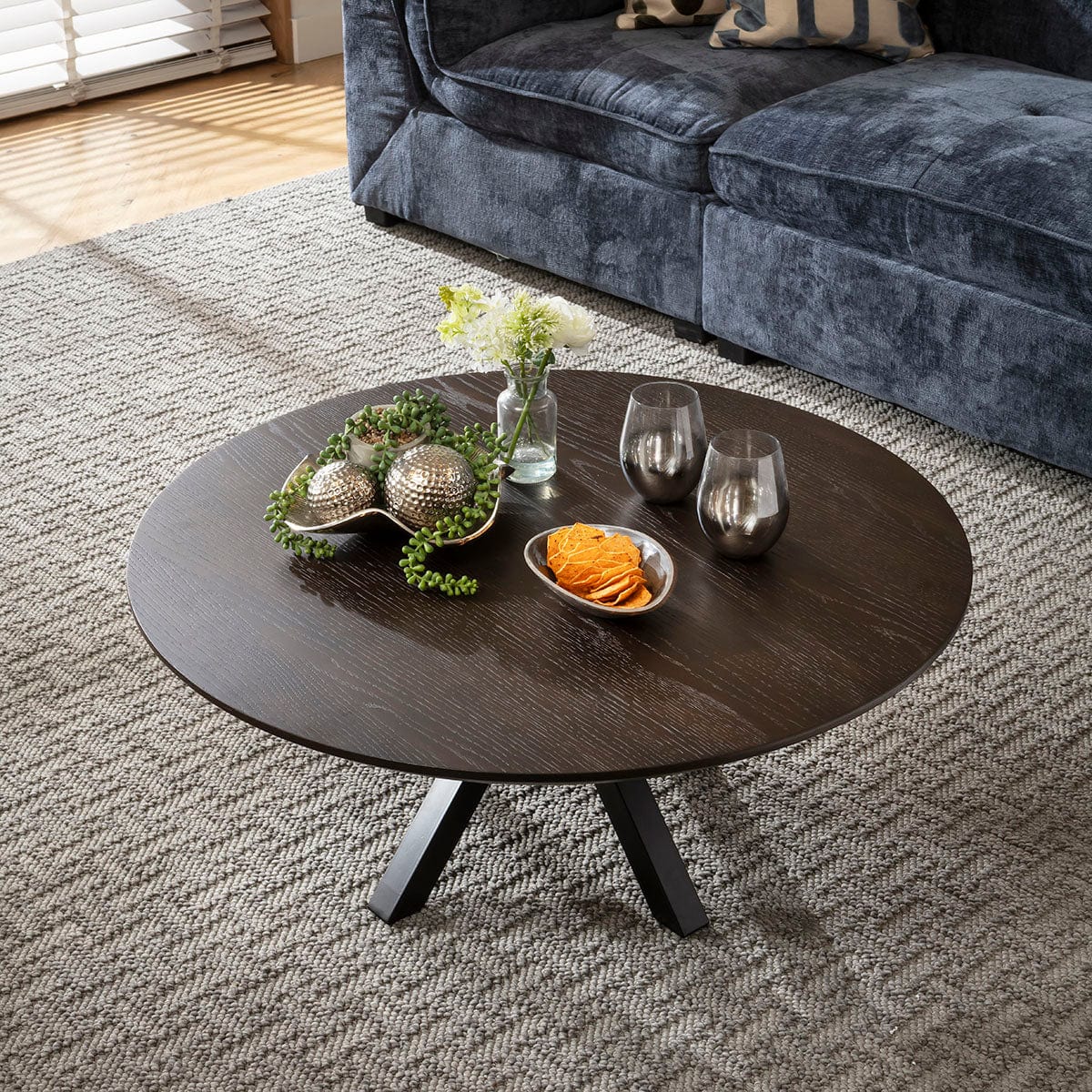 Grado Round Wooden Coffee Table Dark Oak Wood Veneer 90cm