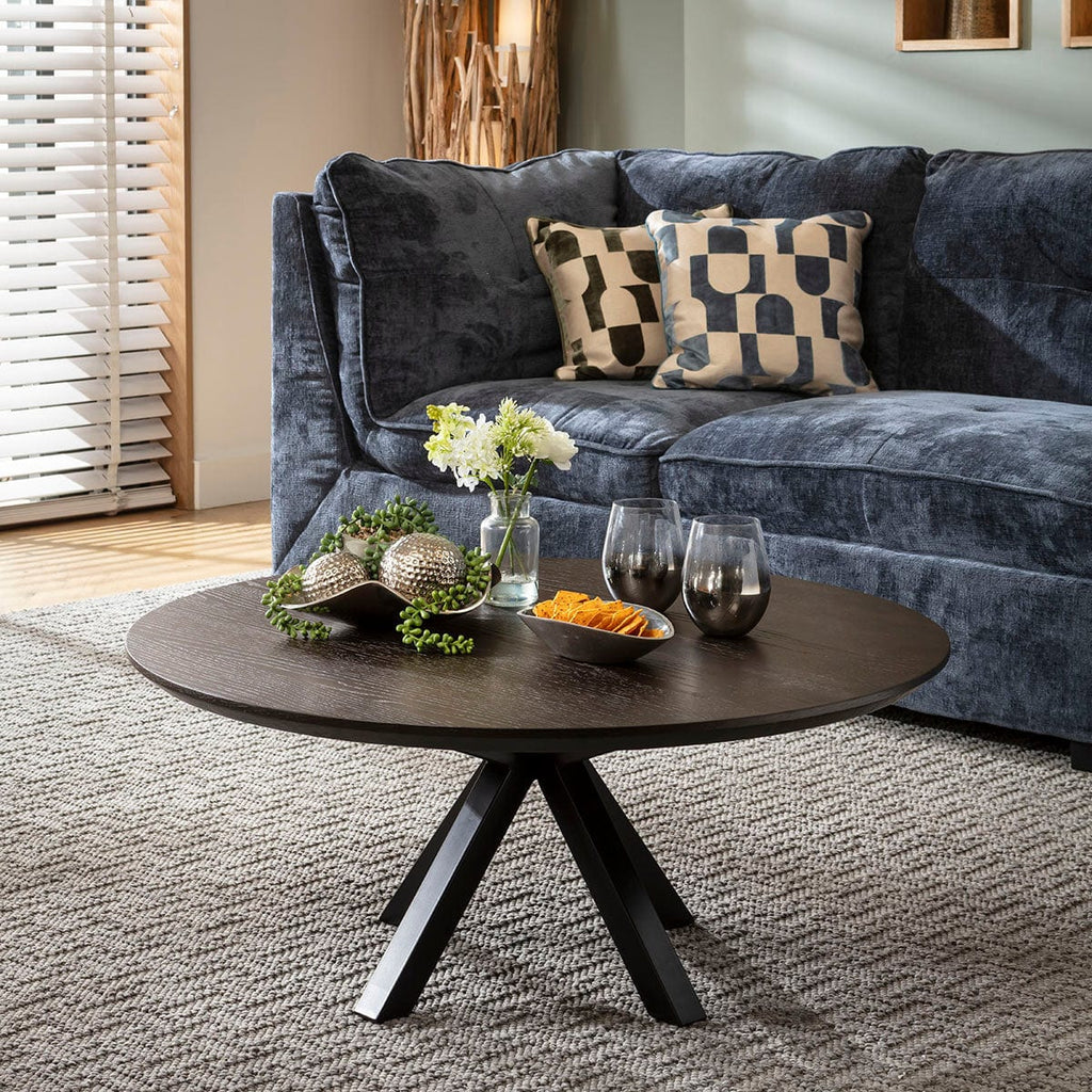 Grado Round Wooden Coffee Table Dark Oak Wood Veneer 90cm