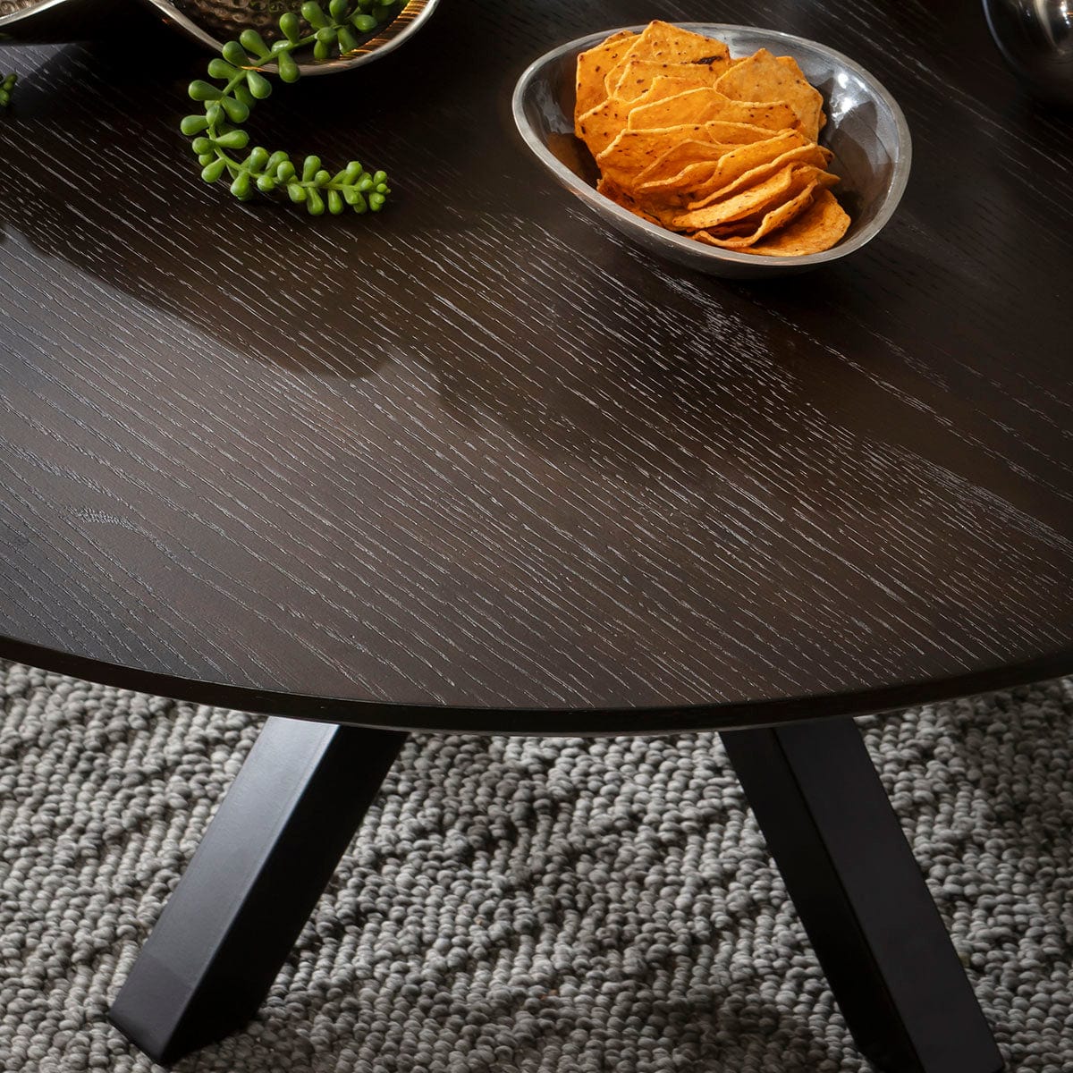 Grado Round Wooden Coffee Table Dark Oak Wood Veneer 90cm