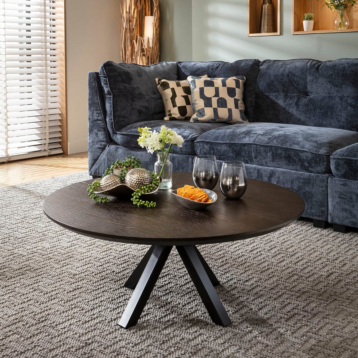 Grado Round Wooden Coffee Table Dark Oak Wood Veneer 90cm