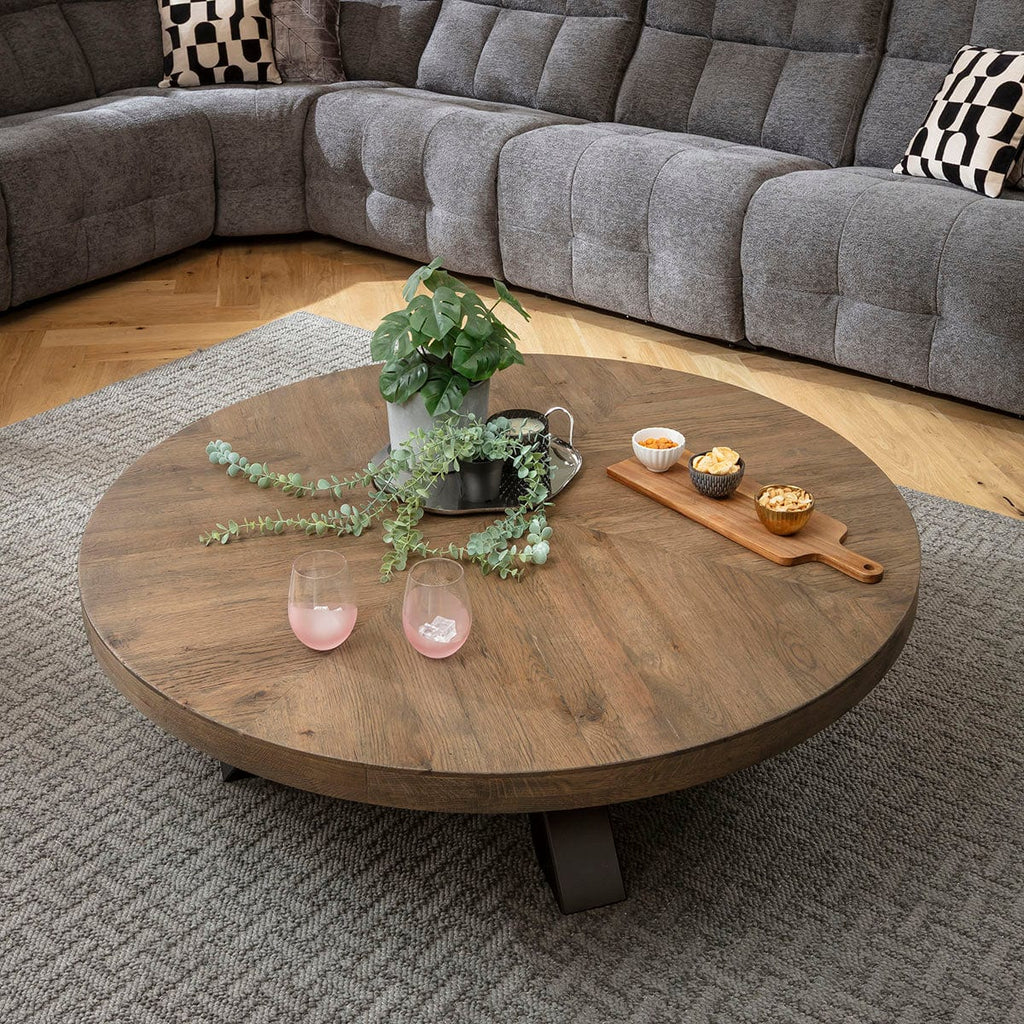 Glasgow Round Recliamed Oak Wooden Coffee Table 130cm