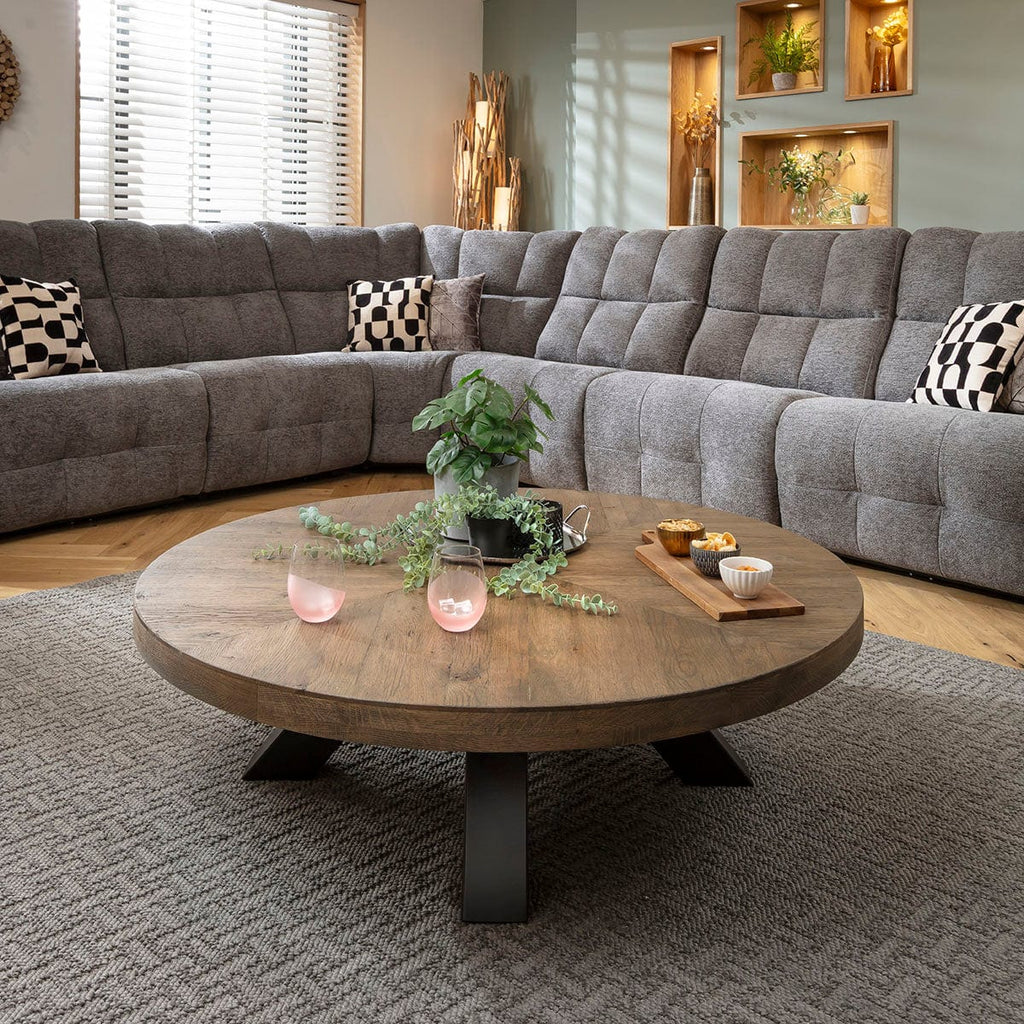 Glasgow Round Recliamed Oak Wooden Coffee Table 130cm