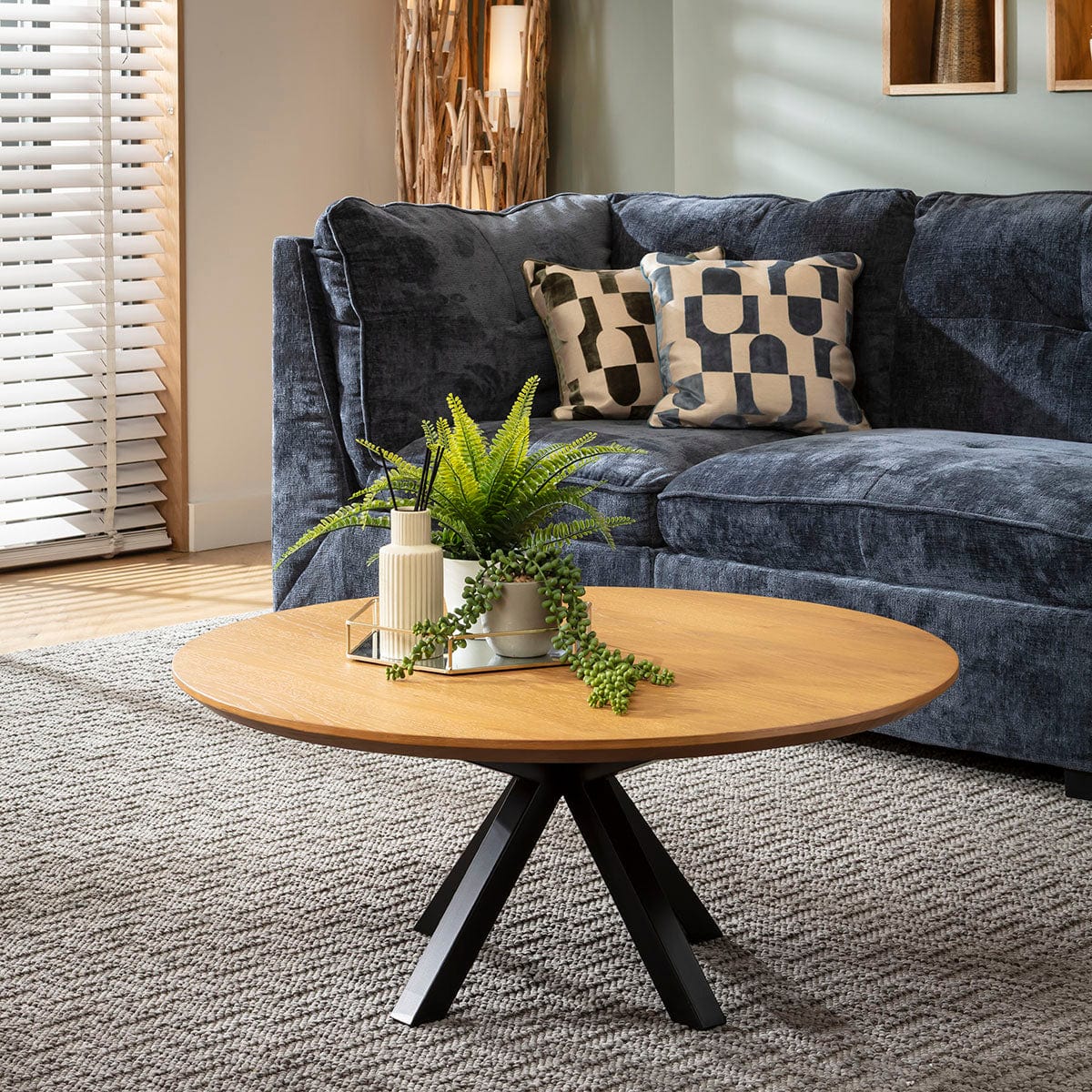 ExDisplay Grado Round Wooden Coffee Table Light Oak Wood Veneer 90cm