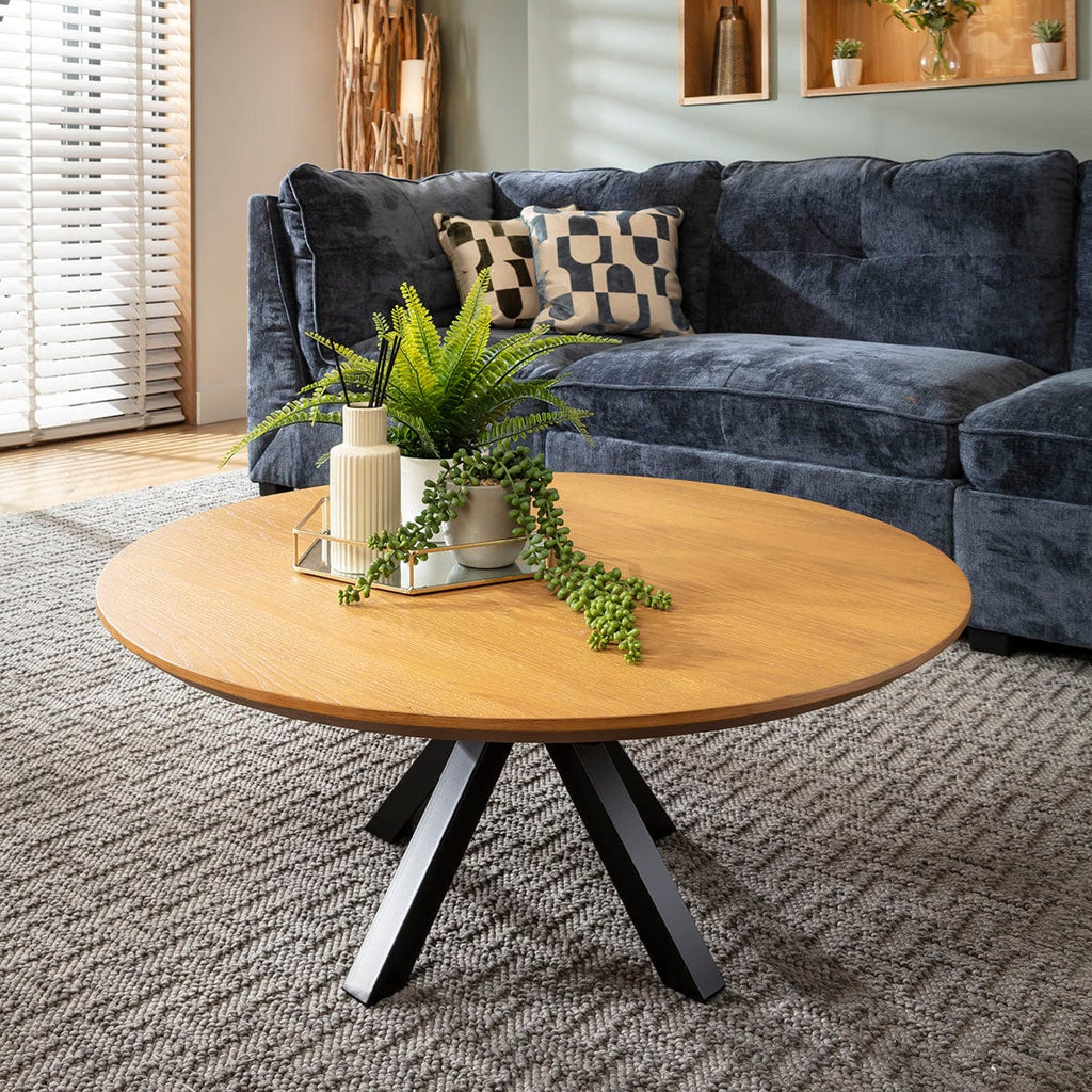 ExDisplay Grado Round Wooden Coffee Table Light Oak Wood Veneer 90cm