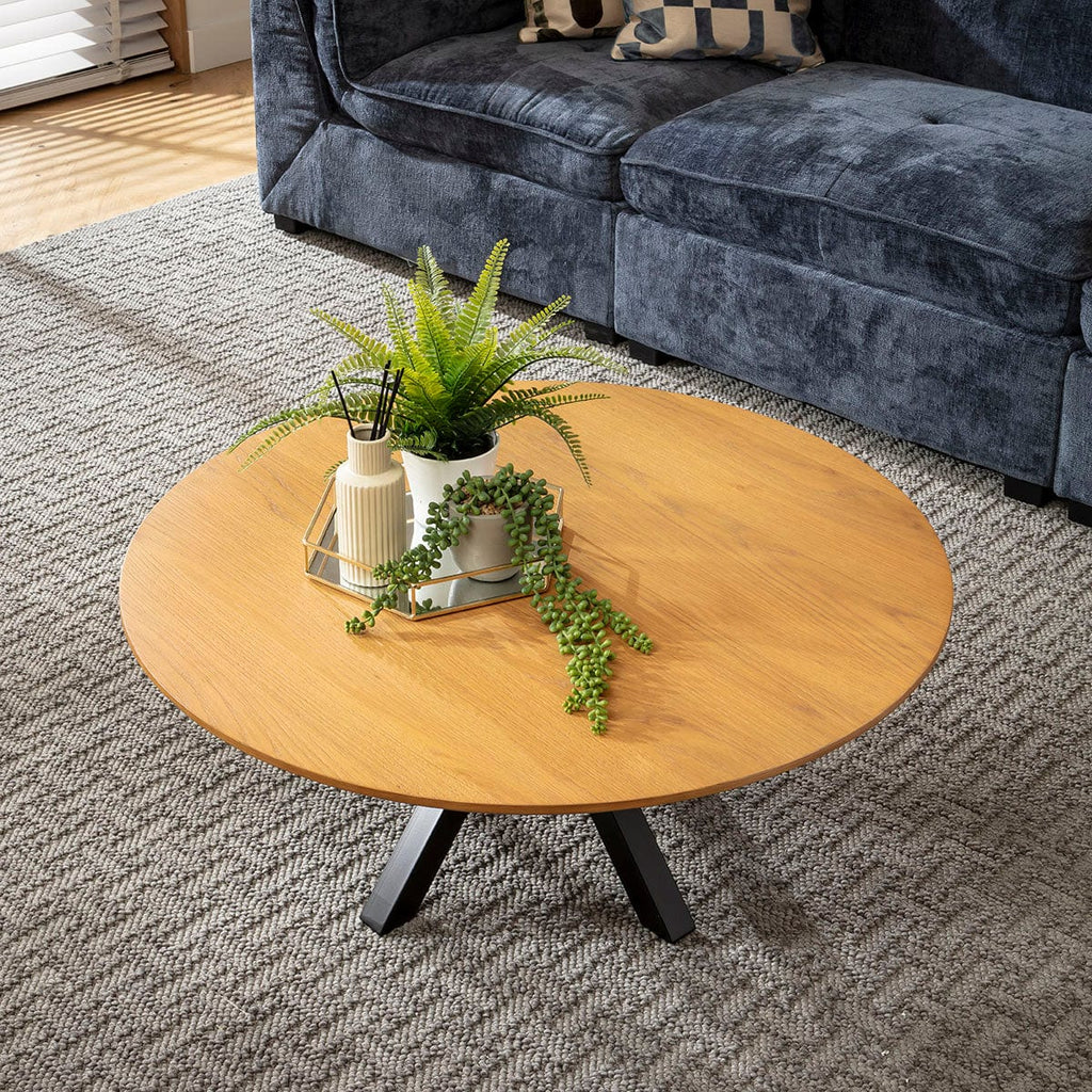 ExDisplay Grado Round Wooden Coffee Table Light Oak Wood Veneer 90cm