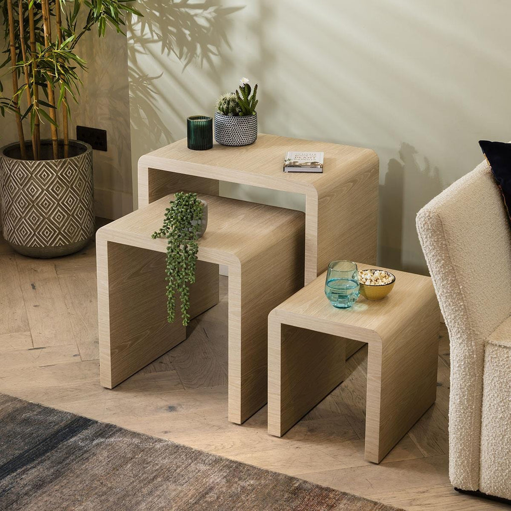 Set of 3 Nesting Side Tables Natural Oak 60cm