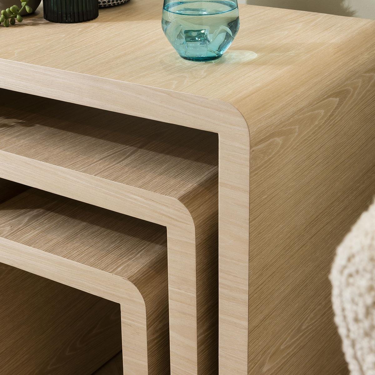 Set of 3 Nesting Side Tables Natural Oak 60cm