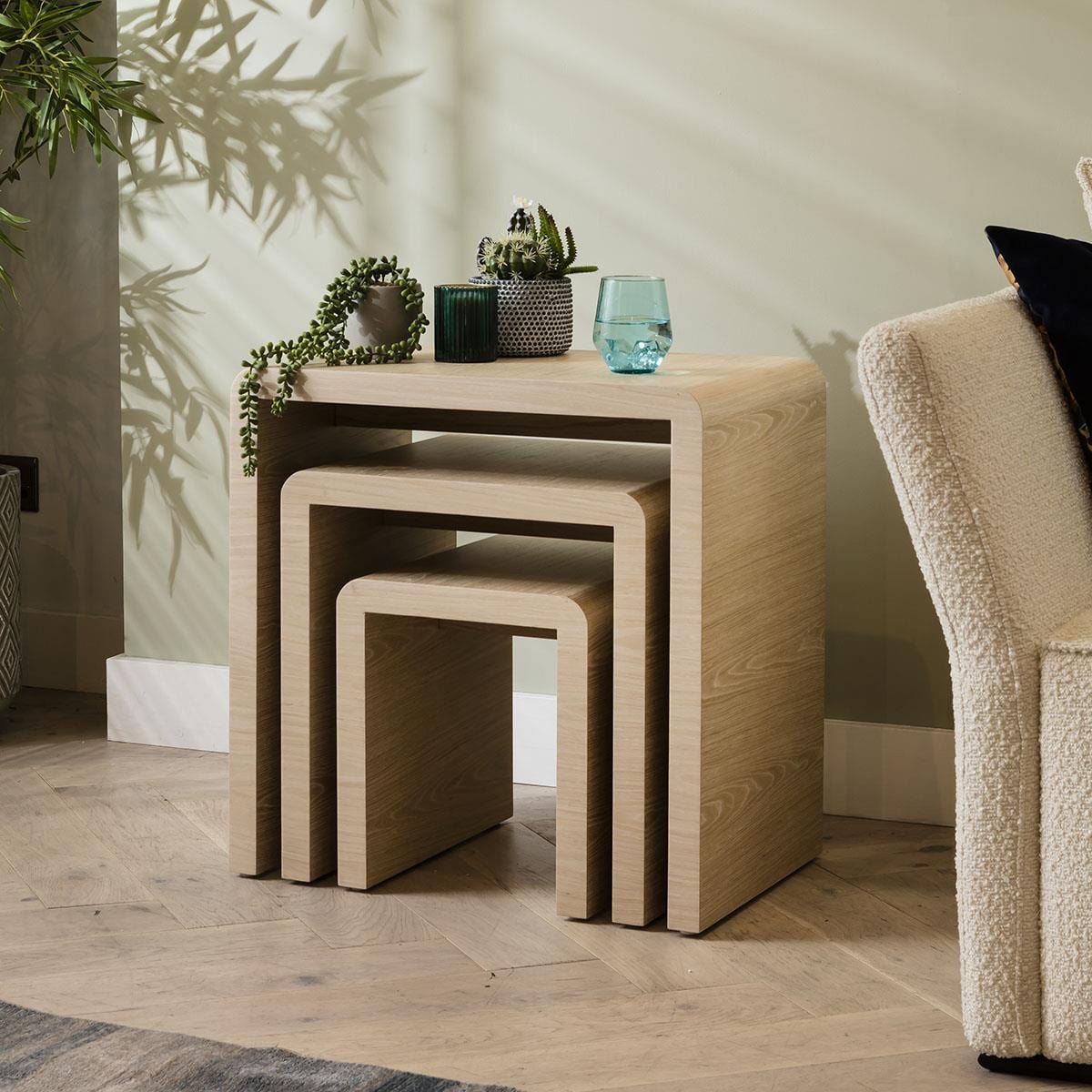 Set of 3 Nesting Side Tables Natural Oak 60cm
