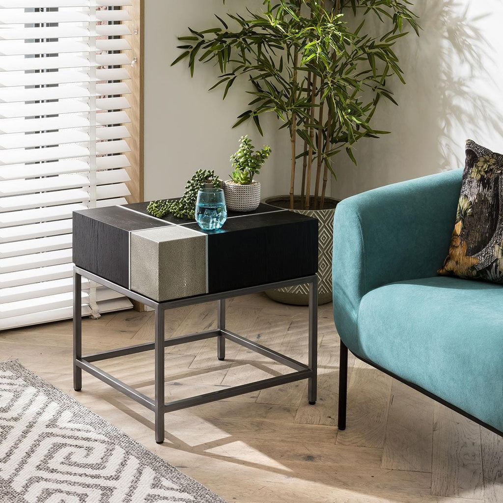 Shagreen Side Lamp Table Black Oak 55x50cm