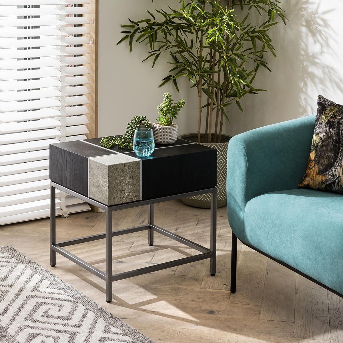 Shagreen Side Lamp Table Black Oak 55x50cm