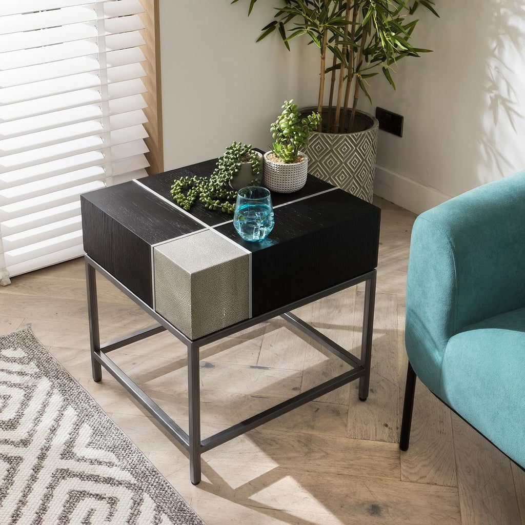 Shagreen Side Lamp Table Black Oak 55x50cm