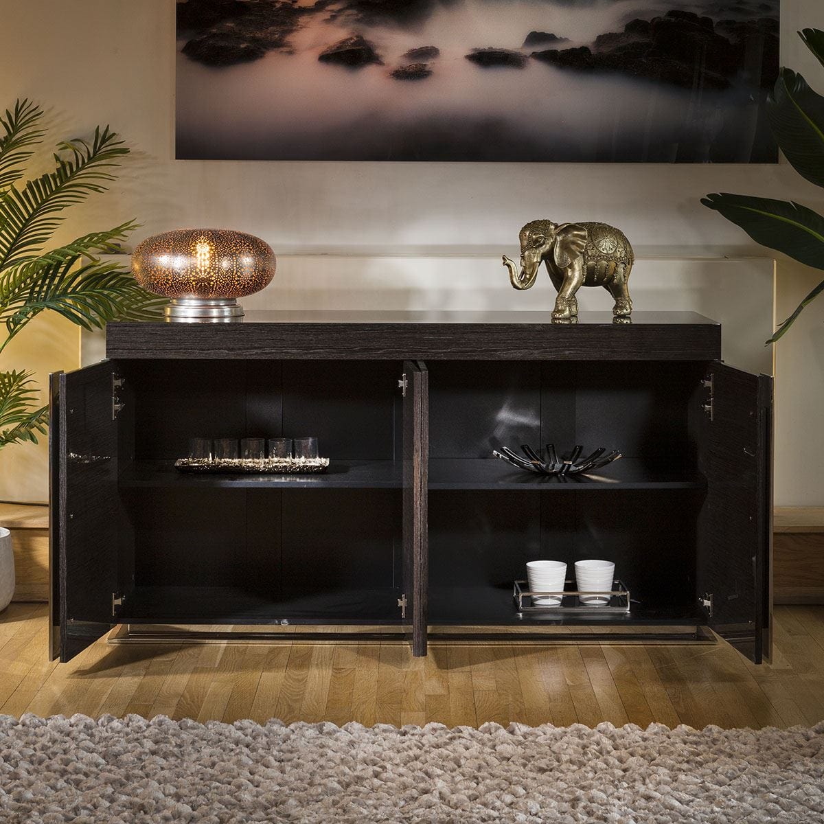 Modern Sideboard / Cabinet / Buffet in Lacquered Black Grain 1.6mtr 912M