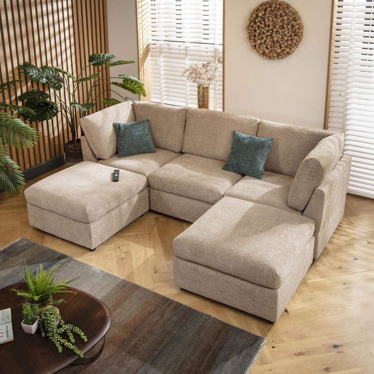 Sully 3 Seater U-Shape Sofa Biscuit Beige Boucle 240x160cm 4
