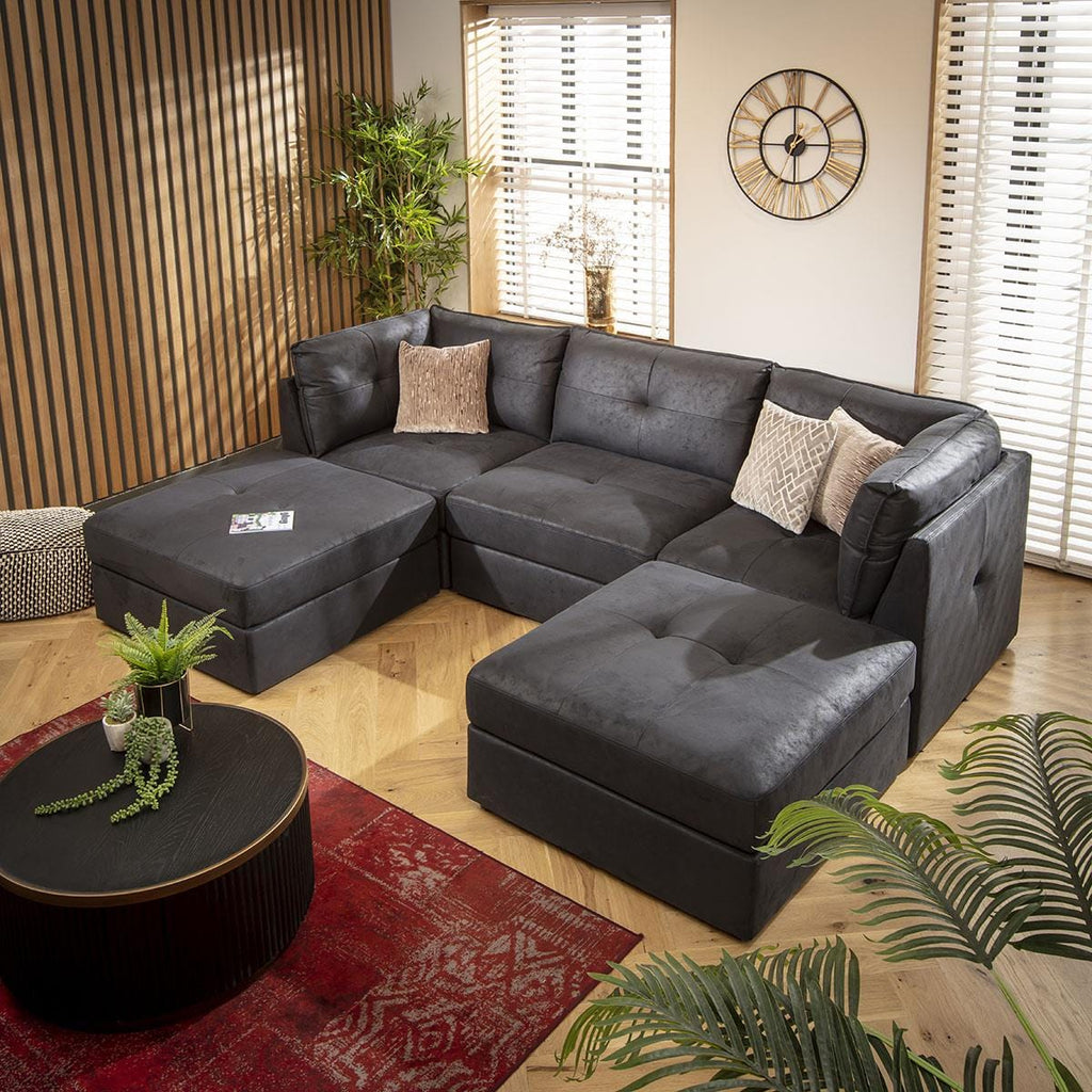 Archie 3 Seater U-Shape Sofa Black 270x180cm 4