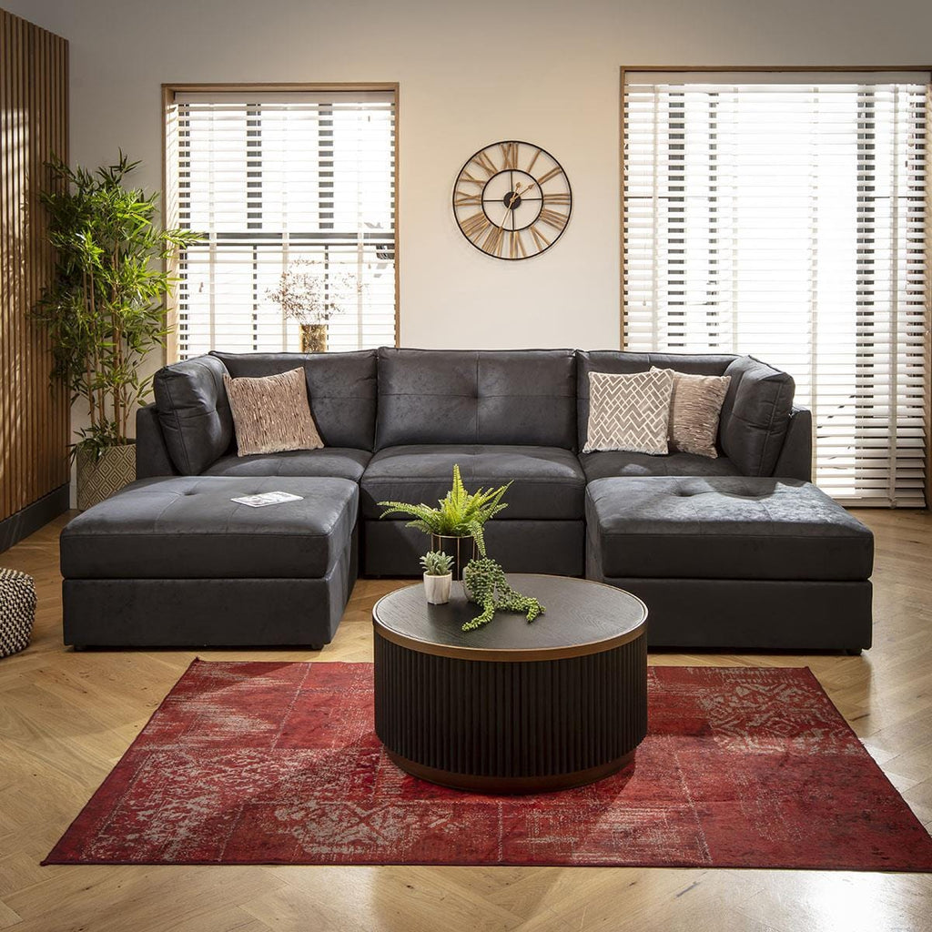Archie 3 Seater U-Shape Sofa Black 270x180cm 4