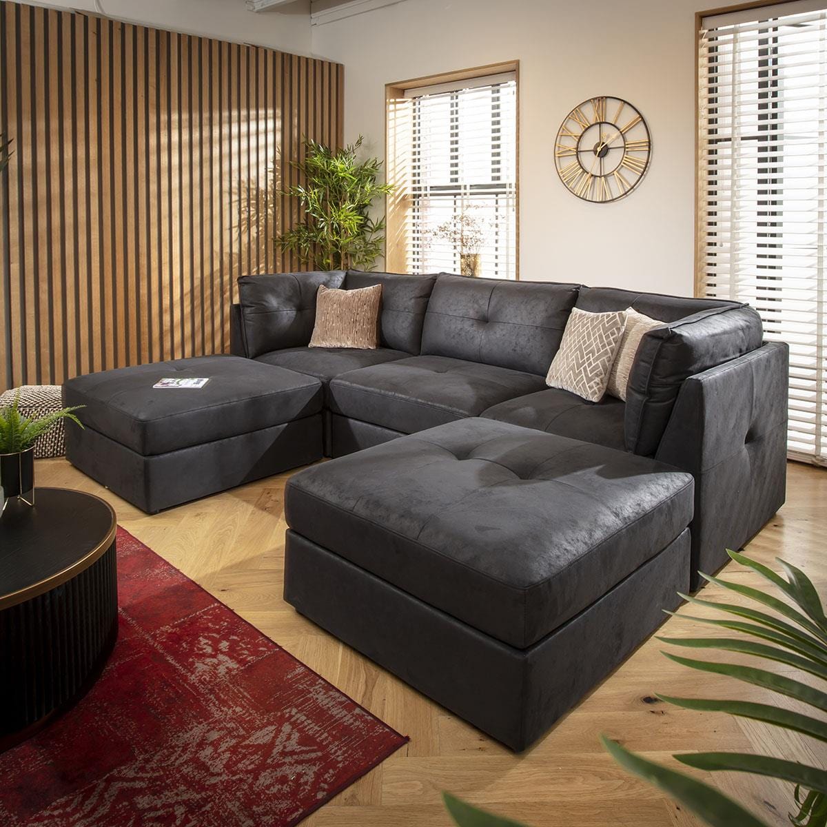 Archie 3 Seater U-Shape Sofa Black 270x180cm 4