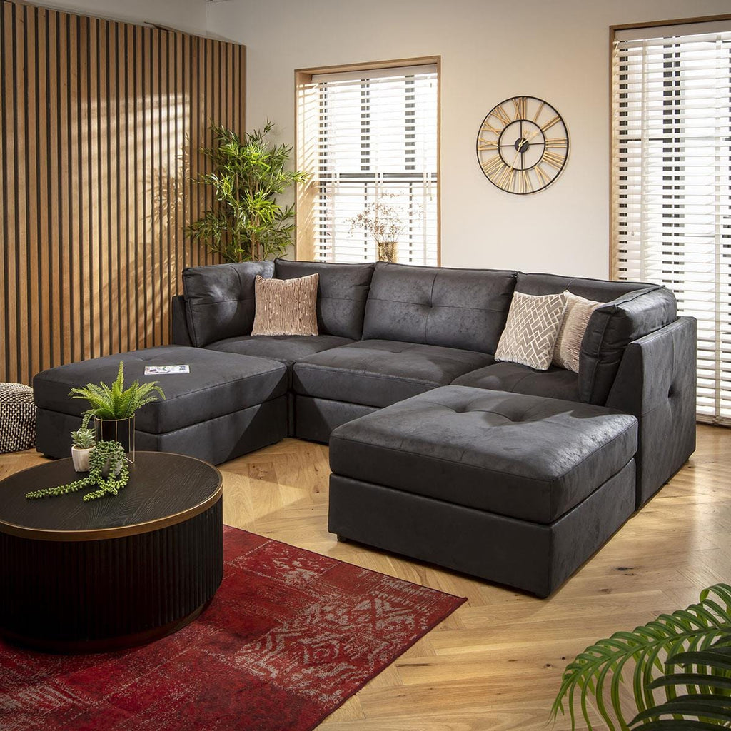 Archie 3 Seater U-Shape Sofa Black 270x180cm 4