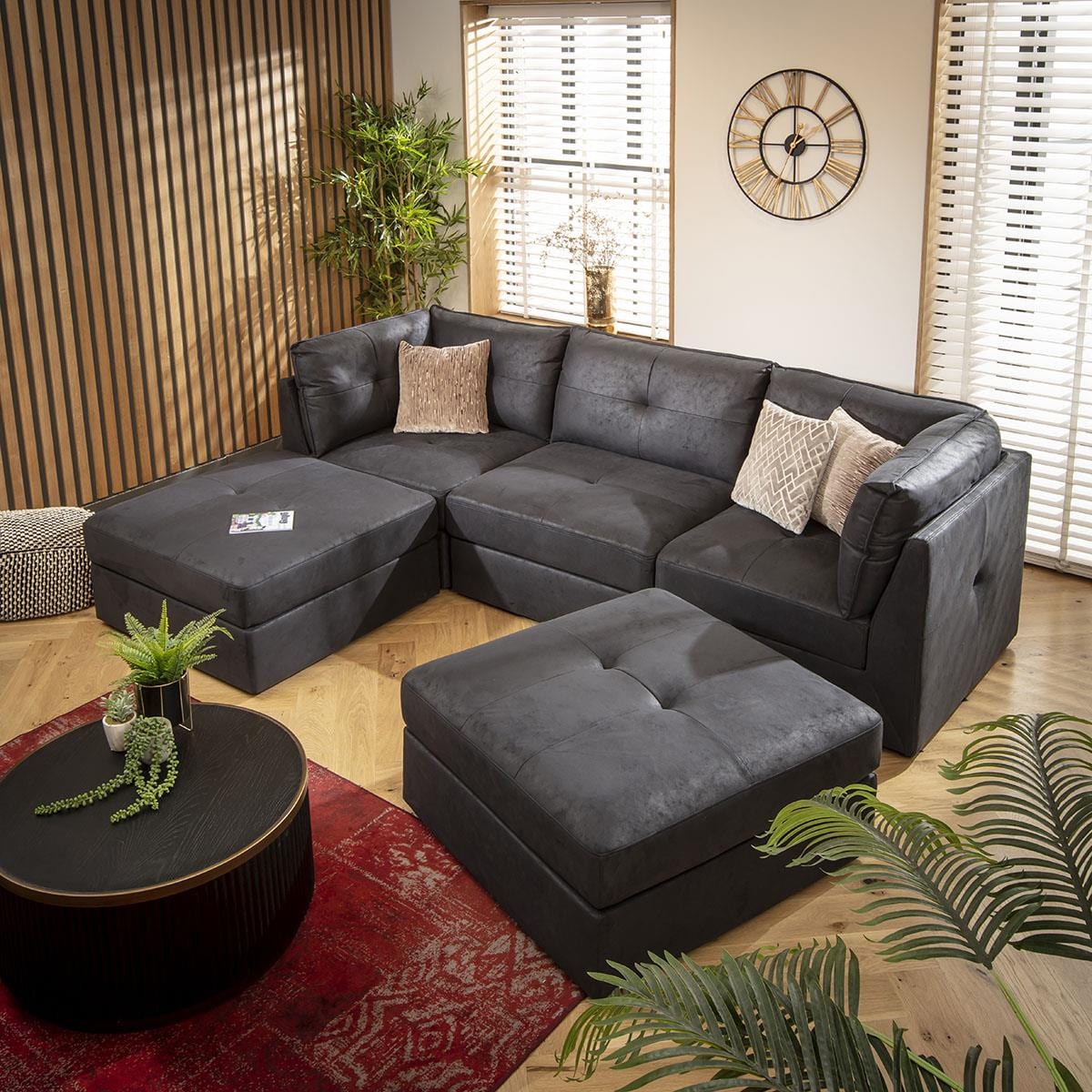 Archie 3 Seater U-Shape Sofa Black 270x180cm 4
