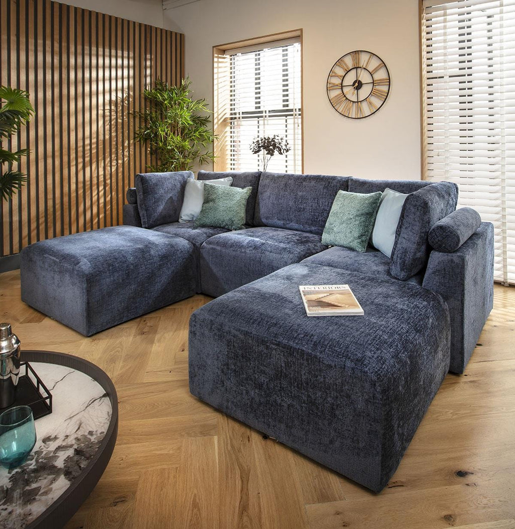 Martha 3 Seater U-Shape Sofa Blue Chenille 266x176cm 4