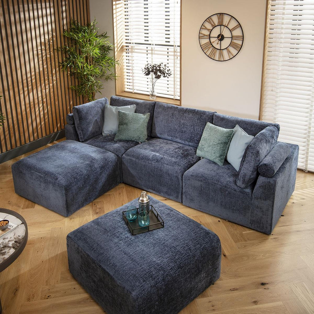 Martha 3 Seater U-Shape Sofa Blue Chenille 266x176cm 4