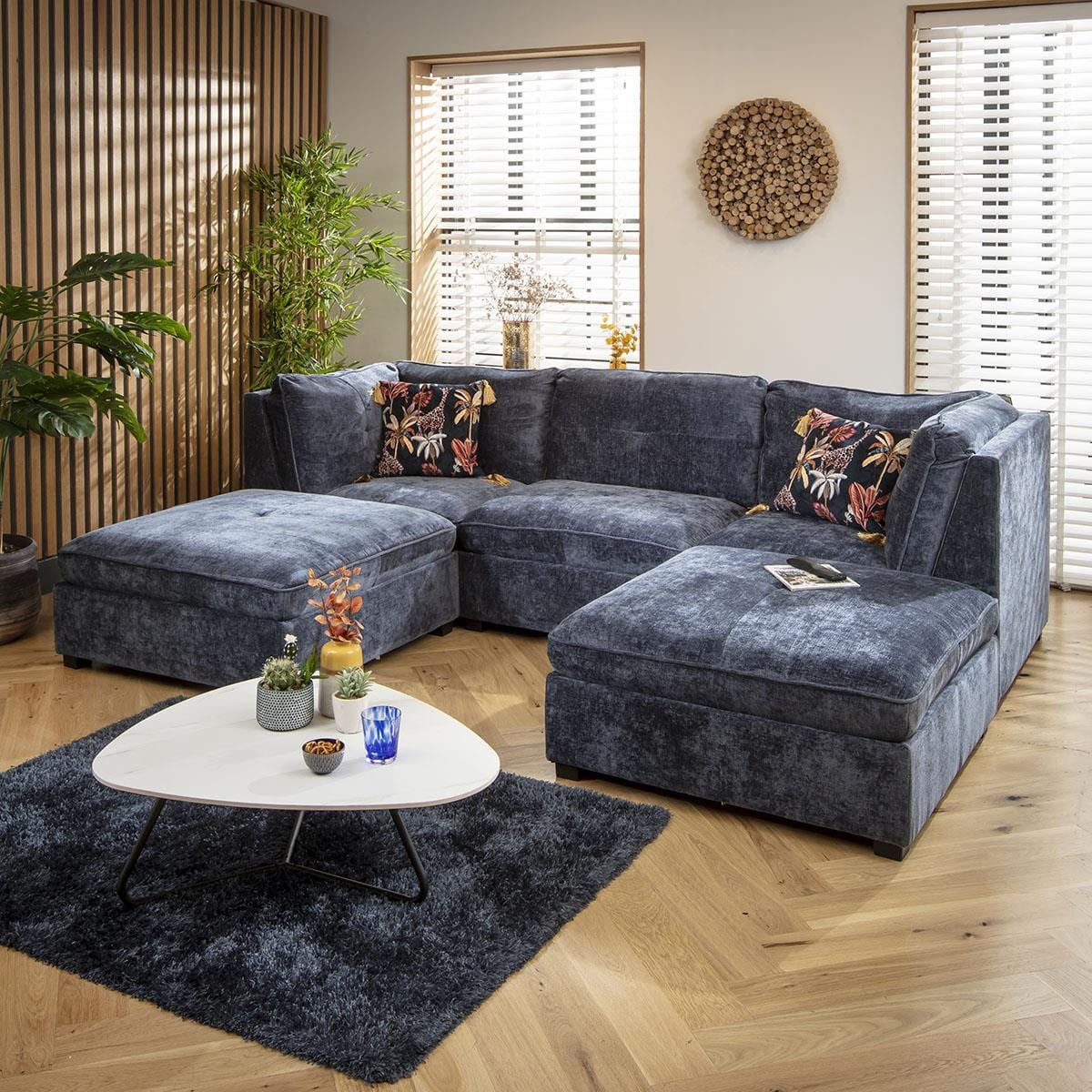 Anni 3 Seater U-Shape Sofa Blue Chenille 279x192cm 4