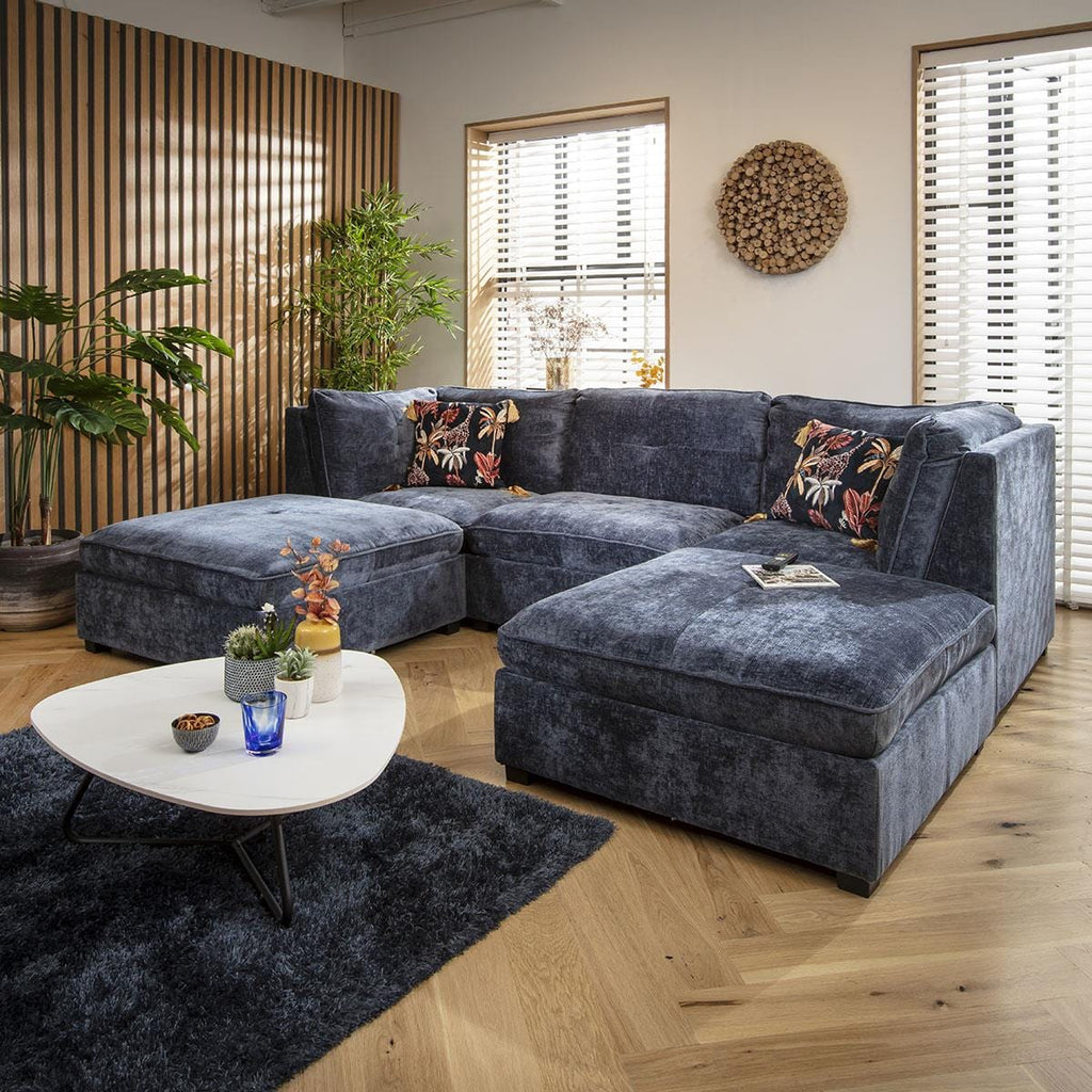 Anni 3 Seater U-Shape Sofa Blue Chenille 279x192cm 4